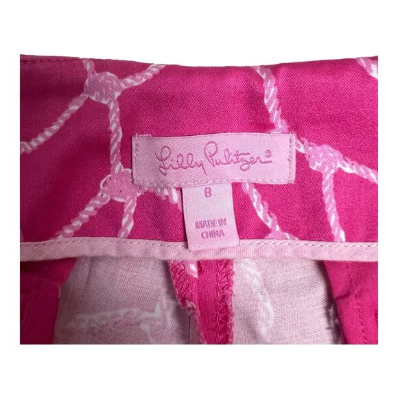 Lilly Pulitzer Wide Leg Pants SZ 8 Pink Rope Print Side Zip Falling Off the Grid - Picture 5 of 9